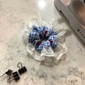 Blue and White Gingham Kids Hair Scrunchie